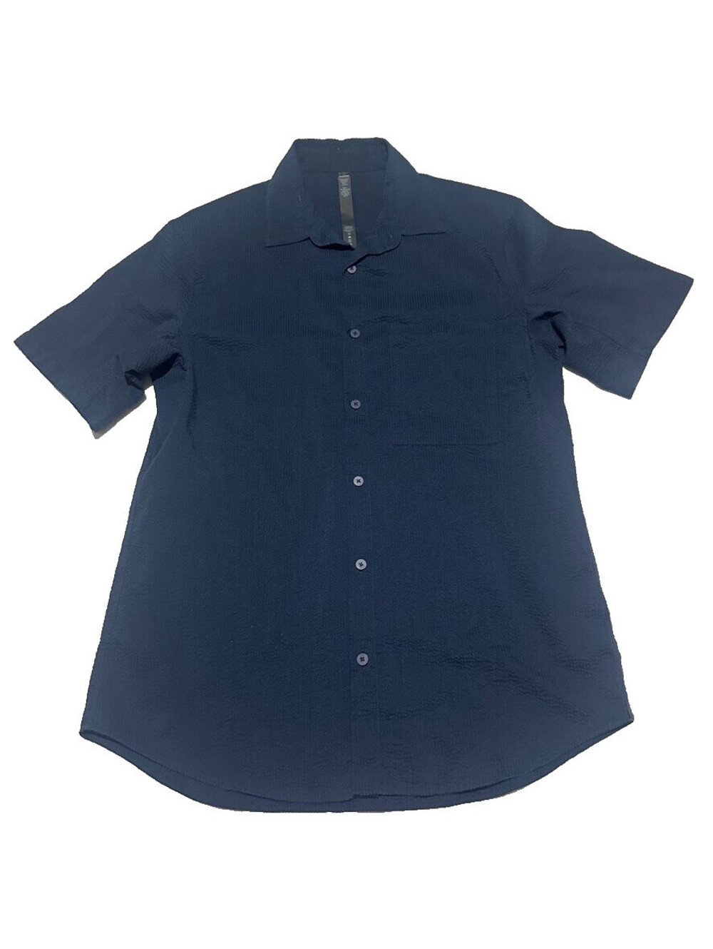 Lululemon Seersucker Shirt Men Medium Navy Blue Short Sleeve Performance Preppy